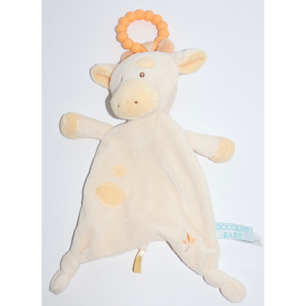 Douglas Baby Giraffe Lovey Security Blanket Plush Teether Ring Cream Yellow